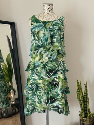 SLNY dress with ruffle leaf print size M like new