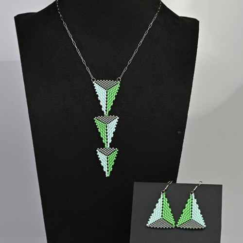 Alga necklace and earrings set custom made, blue and green
