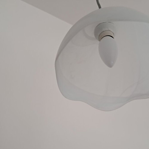 Glass ceiling light, ice color with white waves