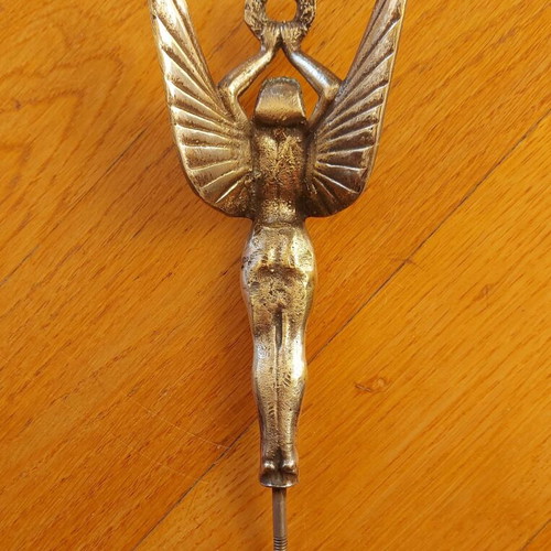 Winged Nike figure used, antique 1920-30, brass chrome plated car hood ornament
