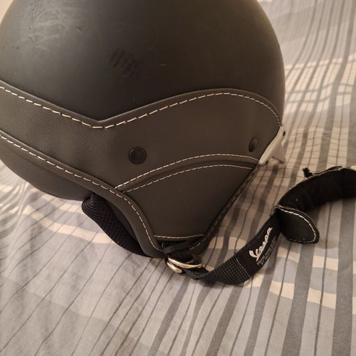 Vespa jet helmet, soft touch, small, dark grey-black, handmade with leather details