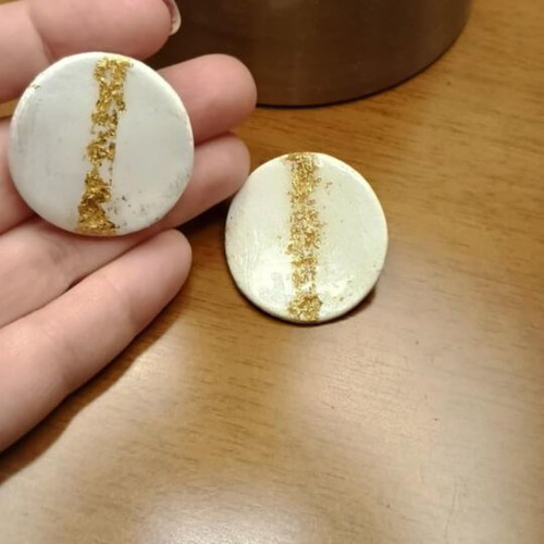 Handmade earrings new from clay with gold leaf white and gold