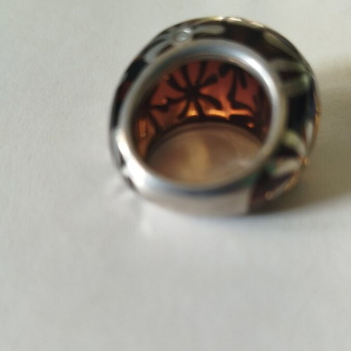 Dome ring plique a jour silver 925 with dark Bordeaux crystal, like new