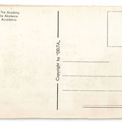 Athens Academy postcard used with painting by Nikos Maniatis