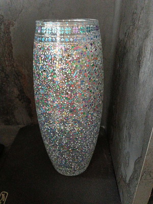 Glass vase hand decorated 26 cm new