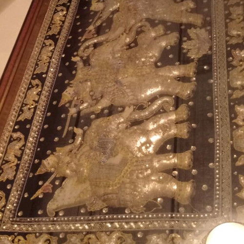 Burmese Embroidered Burma Like New with Warriors and Elephants in Frame