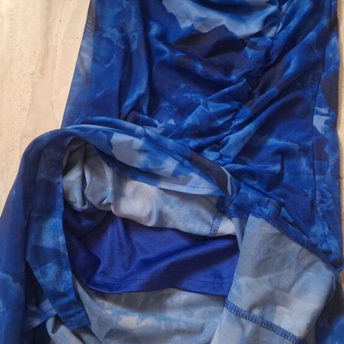 Dress like new, blue, open waist, front slit, short skirt, semi-transparent tulle
