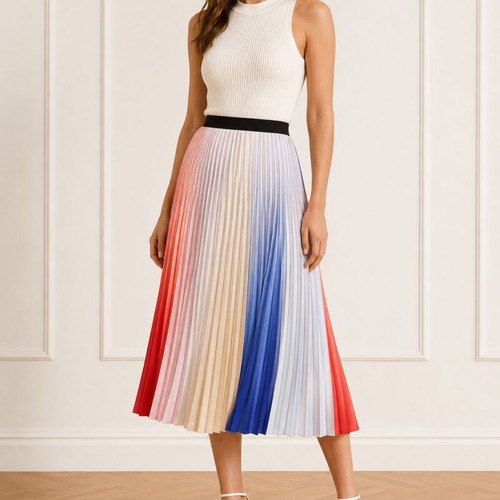 #OFFER# until 05/08 Karl Lagerfeld pleated colored rainbow skirt with elastic at the waist