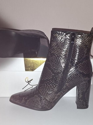 Women's ankle boots with 9 cm heel, synthetic croco leather, size 37, brown