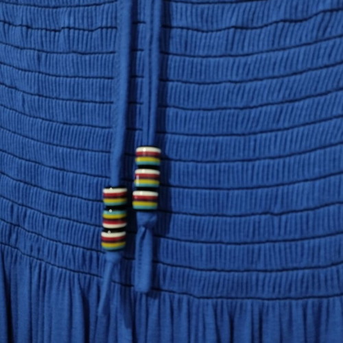 Women's blue strapless dress with neck tie