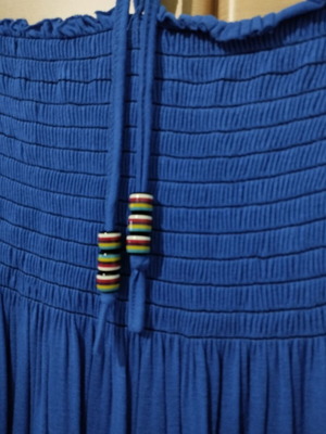 Women's blue strapless dress with neck tie
