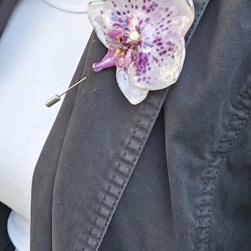 Handmade brooch pin with natural orchid flower new