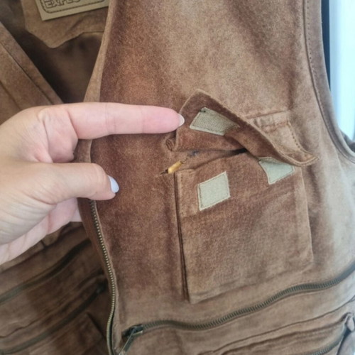 Explorer vintage men's leather vest used, brown with pockets