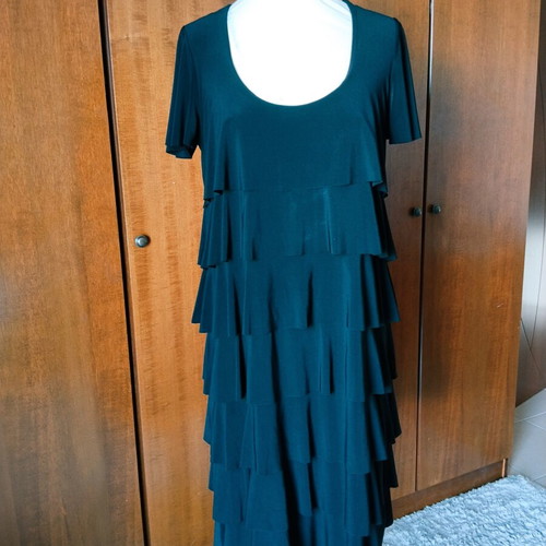 Ricordi Black Midi Dress with Ruffles and Open Back L/XL like new