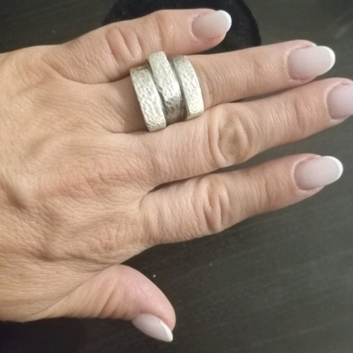 Asymmetric hammered 925 silver ring like new, size 57