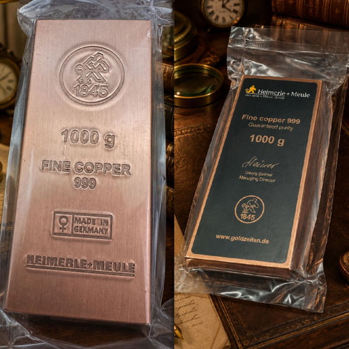 Copper investment bar 999 with certificate of authenticity Heimerle + Meule