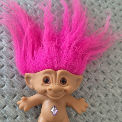 Efxoulis troll figure used, medium size pink fuchsia with diamond