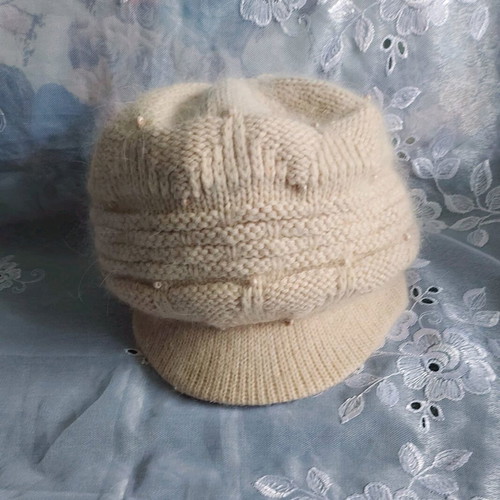 Nude color cap with visor type casquette restored, hand-decorated