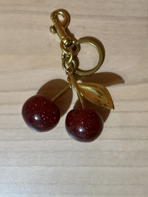 Cherry bag accessory or keychain new, red and gold