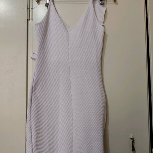 Pink Woman White Fitted Dress with Ruffles Like New