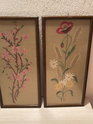 Set of 2 embroidered frames used with cross-stitch and wooden frame 48x23