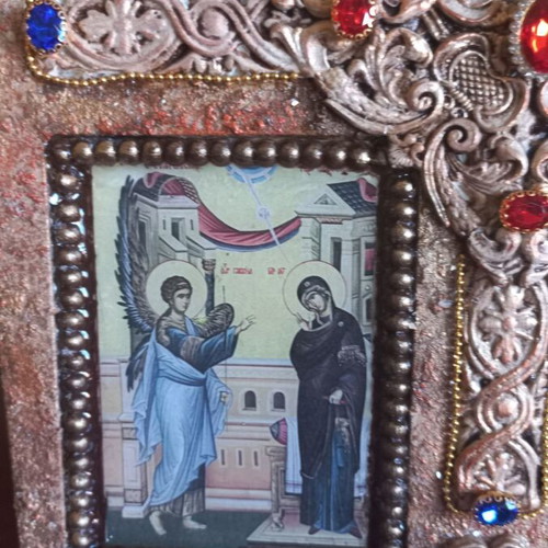 Handmade wooden icon new, earthly life of Theotokos 35×24 cm