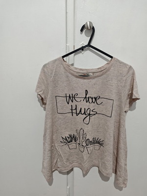Bershka women's short-sleeve t-shirt medium used, pink and gray