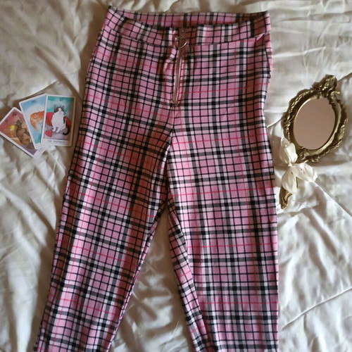 Punk pink checkered leggings pants like new