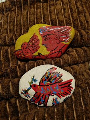 Painted stones by A. Fasianos new, pack of 2 pieces