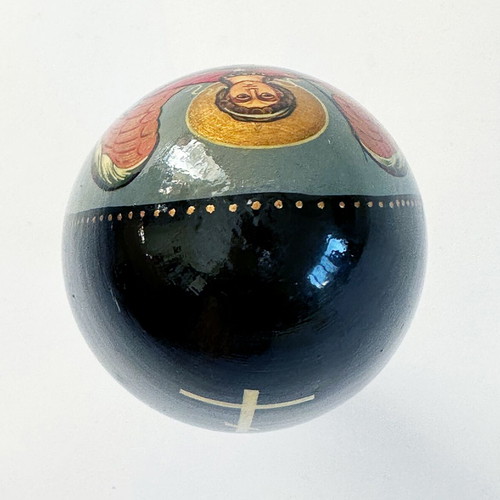 Wooden hand-painted egg with Archangel Michael used, Russia 1980s