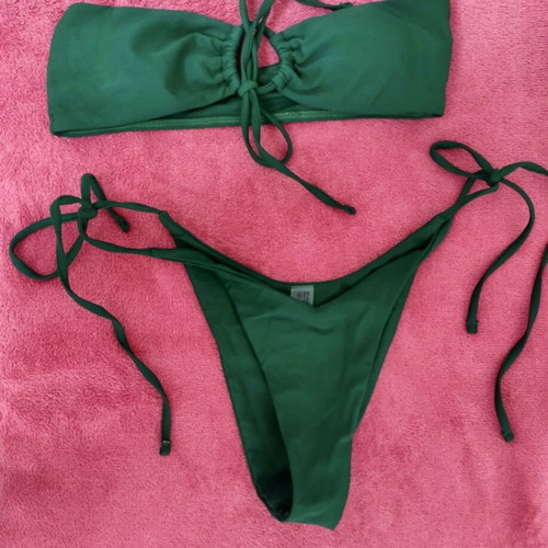 Bikini set brazilian bandeau tie strapless new, size S, black and green