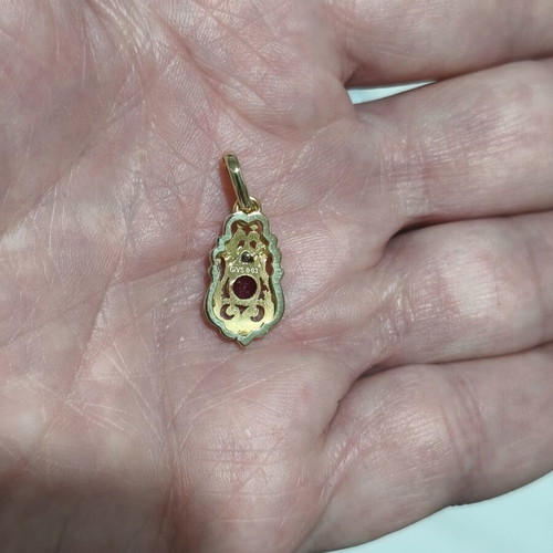 Gold pendant 18K archaic style with diamond and ruby, new