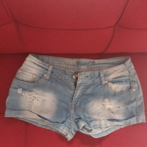 Denim shorts with decorative details, size S