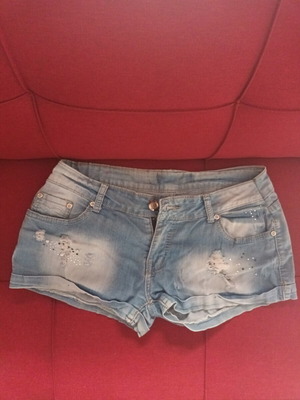 Denim shorts with decorative details, size S