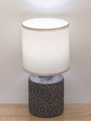 Table Lamp New Gray Ceramic Base Embossed Designs Gray Shade