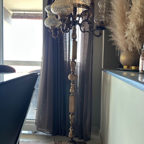Vintage baroque floor lamp used, 1.46 m tall, three arms