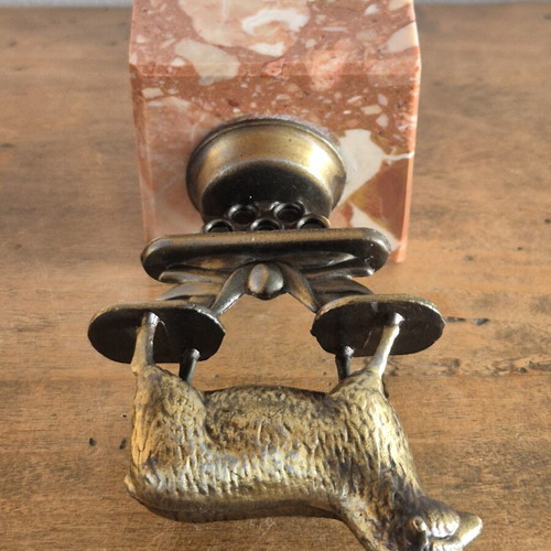 Art Deco brass sheep bookends, original pair on marble bases