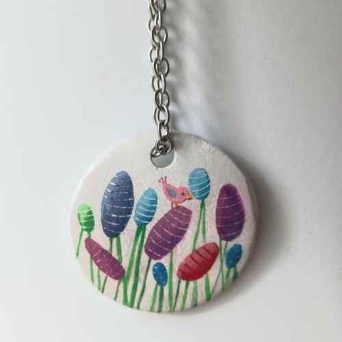 Handmade pendant new from polymer clay hand painted