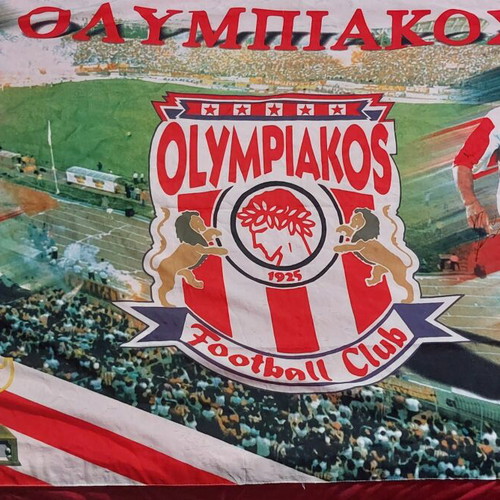 Olympiakos vintage banner 1999-2000 signed by Giovanni and Zahovic