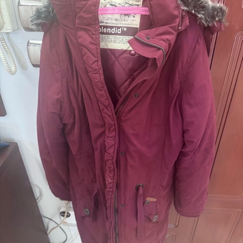 Long burgundy coat used, slim fit, size XXL