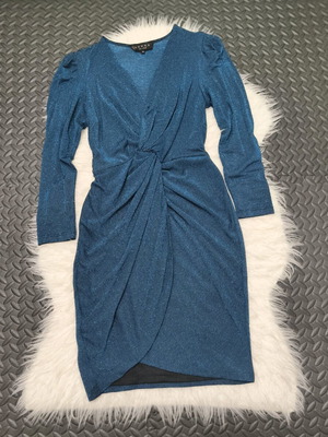Lynne Mini Lurex Dress Size M Like New Petrol Blue