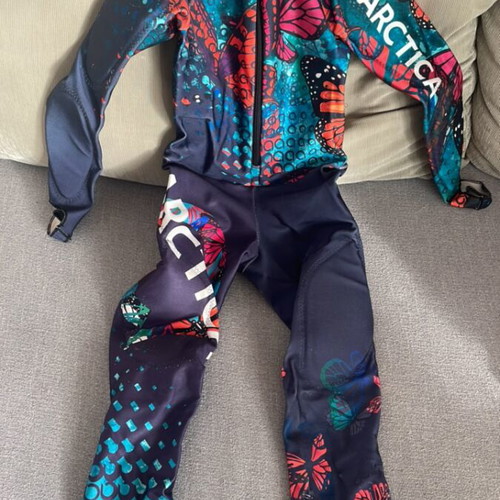 Arctica kids' racing ski suit used, size M, blue multicolor