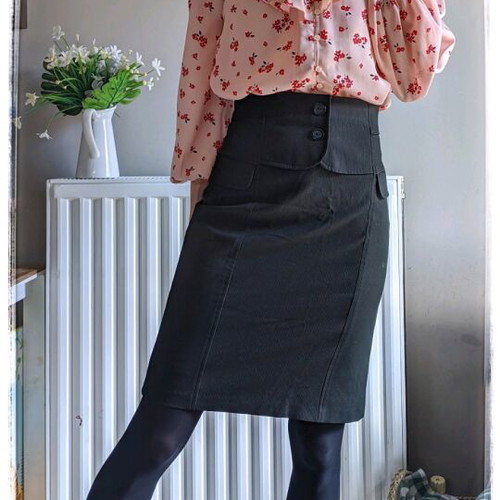 Pinstripe black skirt used, office style, small, Orsay