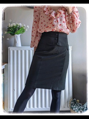 Φούστα Pinstripe Μαύρη Μεταχειρισμένη, Γραφείου, Small, Orsay