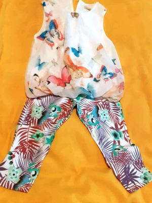 Girls' summer set with sleeveless tunic and colorful leggings, new