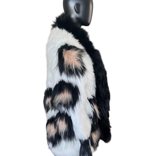 Real fox fur white coat with real fox black scarf, like new, size S