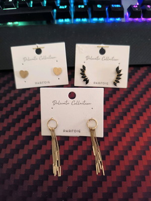 Earrings new, 3 pairs in black and gold