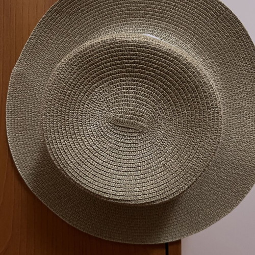 Boater straw hat, beige, adjustable strap
