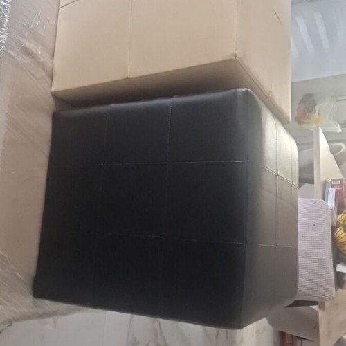 Set of 2 pouf stools new, black and beige faux leather