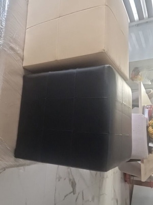 Set of 2 pouf stools new, black and beige faux leather